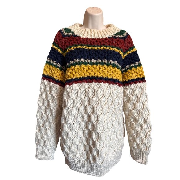 Vtg 80's Puritan Sweater Men's L Women's Oversized Handmade Chunky Cable Knit - Picture 1 of 7